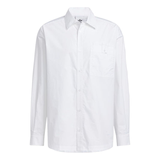 adidas originals Solid Color single breasted Long Sleeves Shirt Couple Style White HU1230
