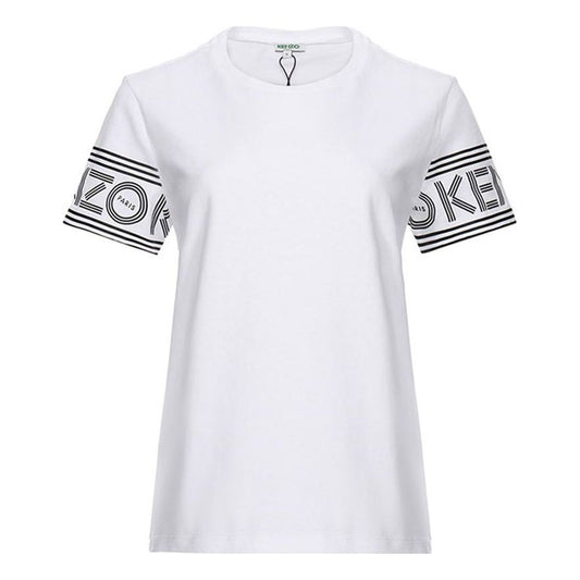 KENZO Cuff Logo Pattern Round Neck Short Sleeve White T-Shirt F002TS793985-01