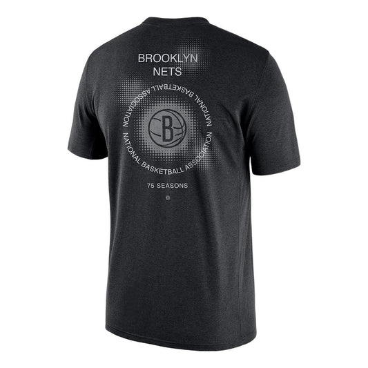 Men's Nike Brooklyn Nets Geometry Pattern Logo Printing Round Neck Short Sleeve Black T-Shirt DH6732-010