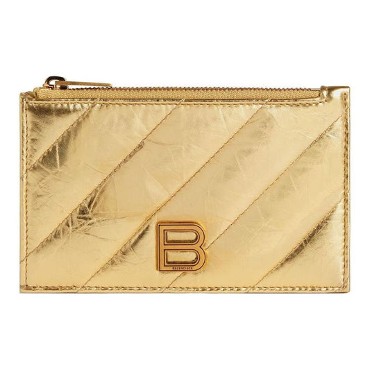 (WMNS) Balenciaga Crush Long Coin And Card Holder Metallized Quilted 'Gold' 7664652AAYO8004
