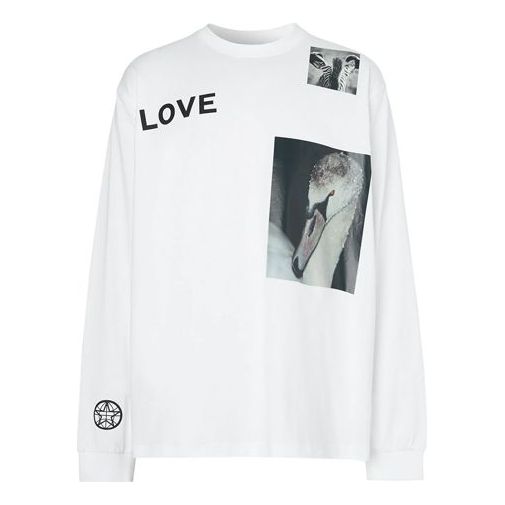Men's Burberry Alphabet Printing Cotton Long Sleeves White 8031884