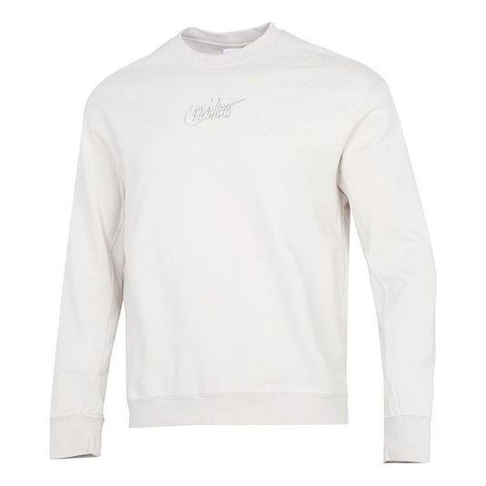 Men's Nike Embroidered Logo Solid Color Sports Round Neck Pullover White DR7836-104