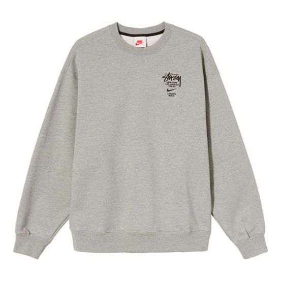 Stussy x Nike Crossover Embroidered Alphabet Logo Loose Pullover Round Neck Fleece Lined Unisex Asia Edition Gray DC4199-050