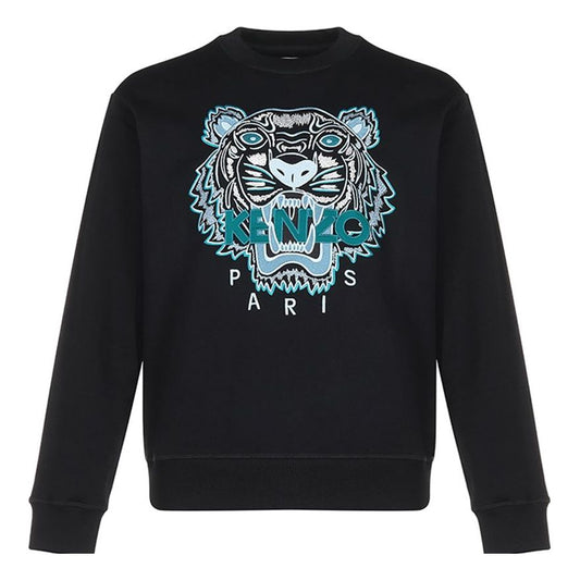 Men's KENZO FW20 Tiger Head Embroidered Cotton Round Neck Long Sleeves Sports Black FA65SW1104XA-99
