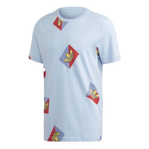 adidas originals Aop Diag Tee Casual Sports Round Neck Short Sleeve Light Blue FM3343