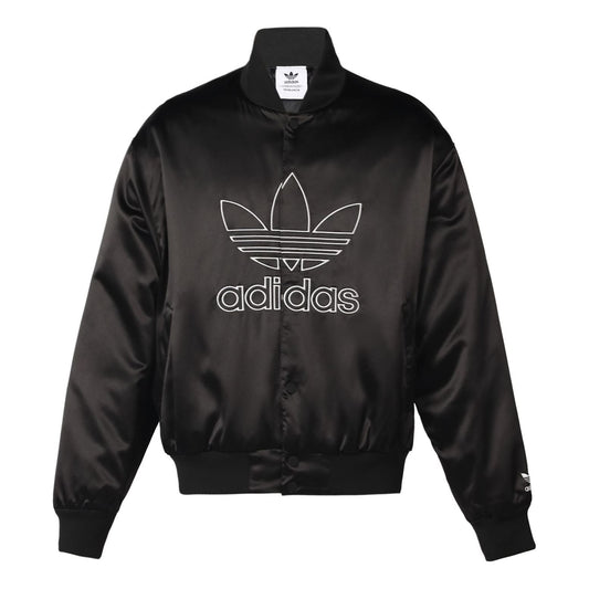 Men's adidas originals Large Logo Embroidered Satin Sports Jacket Autumn Black H09165