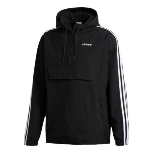 adidas originals Contrasting Colors Stripe Half Zipper Hooded Jacket Black GD2061