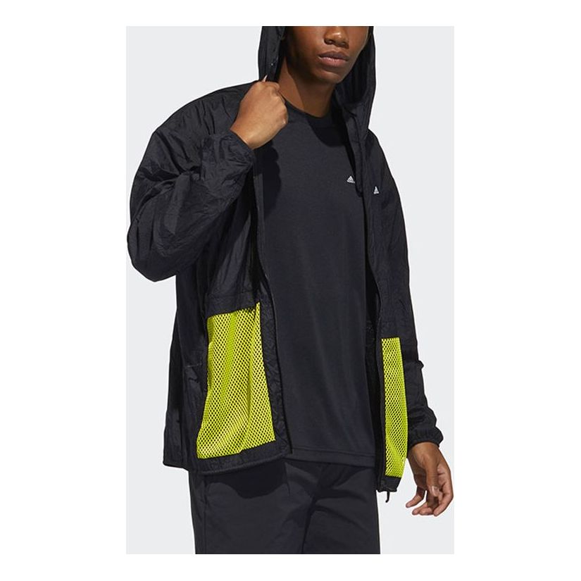 adidas Terrex Bao Pack Windb Outdoor Sports Mesh Contrasting Colors Pocket Hooded Jacket Black GN7601