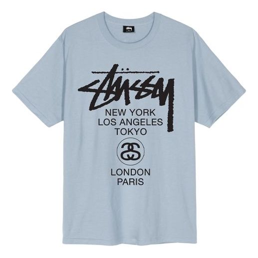 Stussy World Tour Tee Classic Short Sleeve Unisex Gray Blue 3903514-SLATE