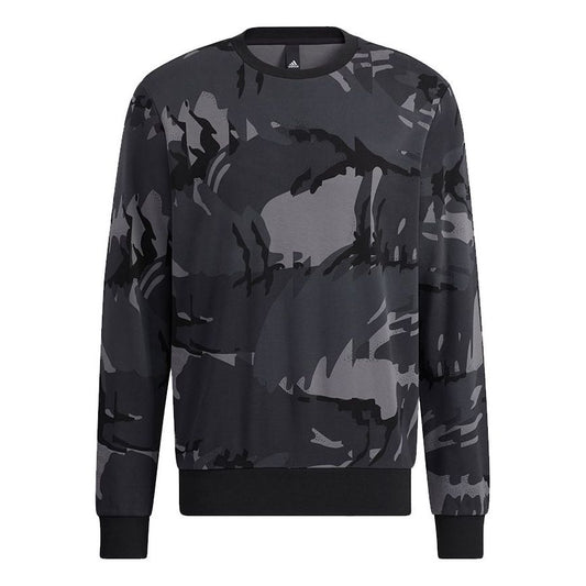 Men's adidas Fi Aop Camo Swt Camouflage Sports Round Neck Pullover Dark Grey H65646