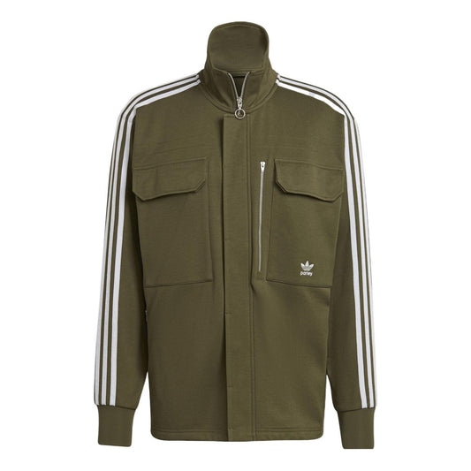 Men's adidas originals x Work Parley Crossover Casual Breathable Stripe Long Sleeves Olive Shirt HD2515