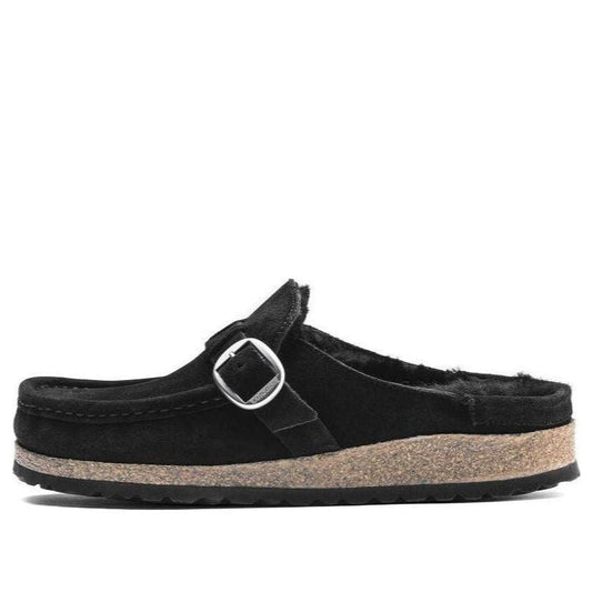 (WMNS) Birkenstock Buckley Shearling Suede Leather Narrow Fit Sandals 'Black' 1018126