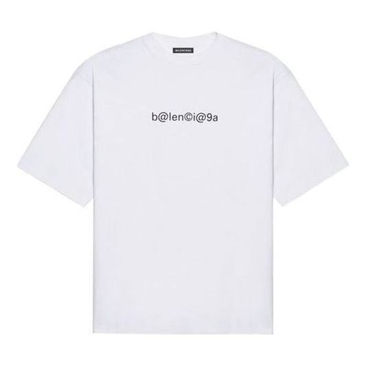Men's Balenciaga Symbolic Round Neck Alphabet Printing Short Sleeve White 620969TIV509040