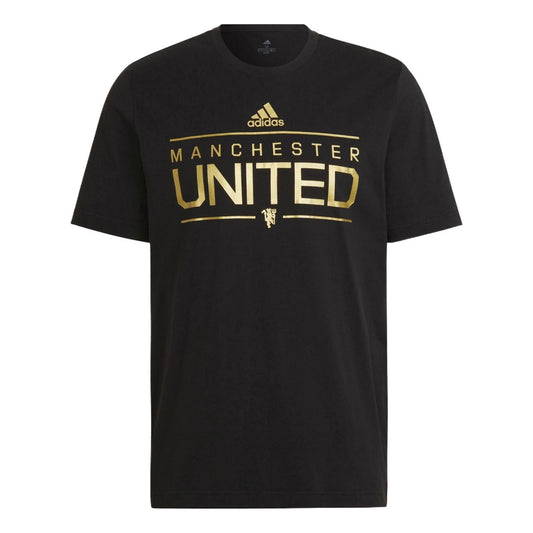 adidas Manchester United Soccer/Football Sports Alphabet Printing Solid Color Short Sleeve Black HG1246