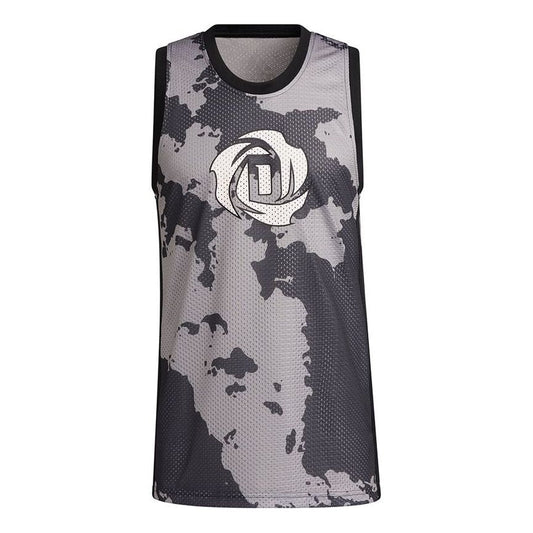 Men's adidas x Ross Crossover Logo Pattern Printing Basketball Sports Black Vest GV4698