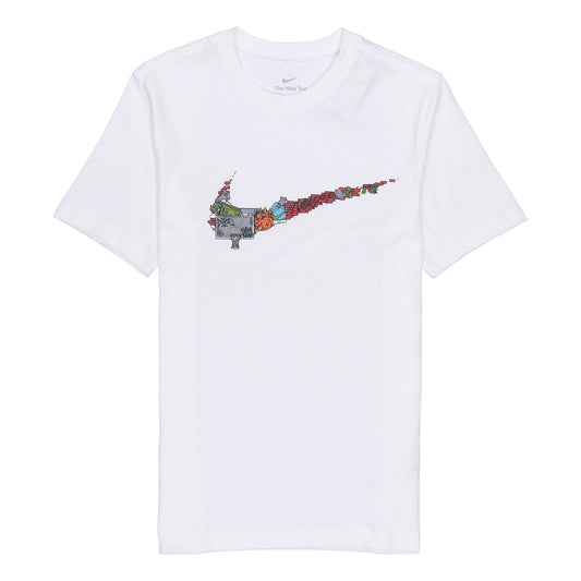 Nike Cartoon Pattern Large Logo Printing Round Neck Casual Short Sleeve White DR1288-100