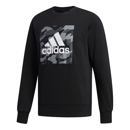 adidas logo Printing Camouflage Loose Sports Round Neck Pullover Black FJ0240