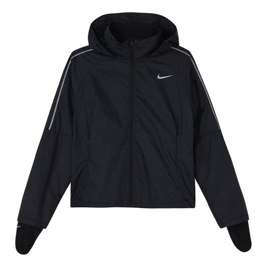 (WMNS) Nike Shield Running Breathable Windproof Sports Black Jacket CU3386-010
