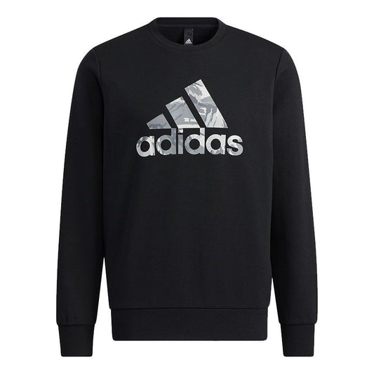 Men's adidas Camouflage Printing Logo Round Neck Sports Long Sleeves Black H39330