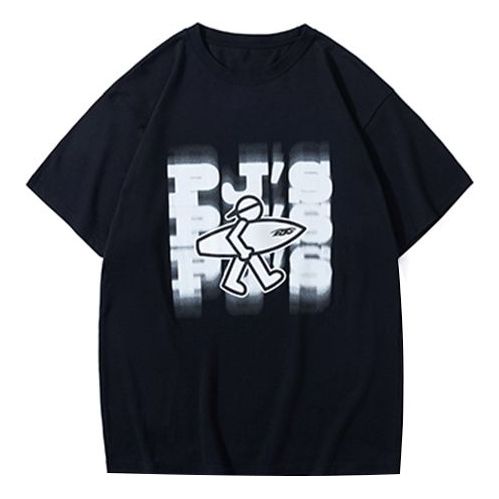 PJs Vigor Alphabet Pattern Printing Short Sleeve Unisex Black 20SSTS10332-P