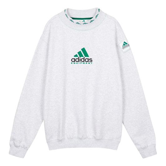 Men's adidas originals Eqt Logo Embroidered Sports Round Neck Pullover Gray HG8094