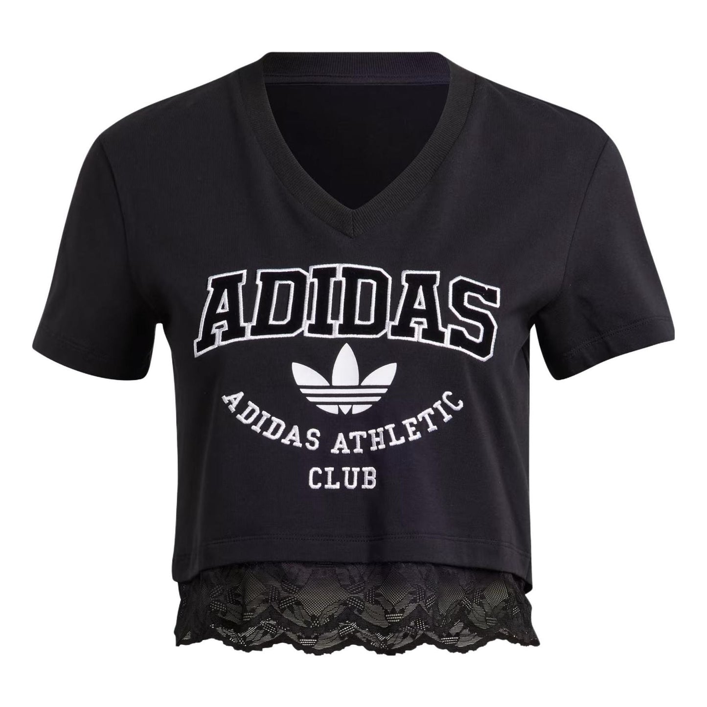 (WMNS) adidas Originals Cropped Lace Trim T-shirt 'Black' IL2417