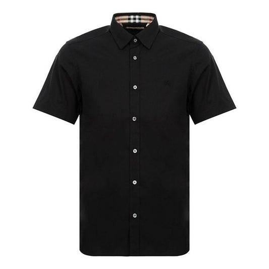Burberry SS21 Knight Embroidered Short Sleeve Shirt For Men Black 80030791