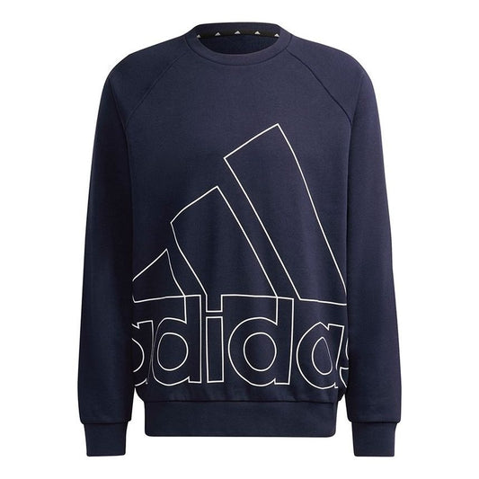 Men's adidas Big Lo Swt Ft Logo Printing Casual Sports Round Neck Navy Blue HB5086