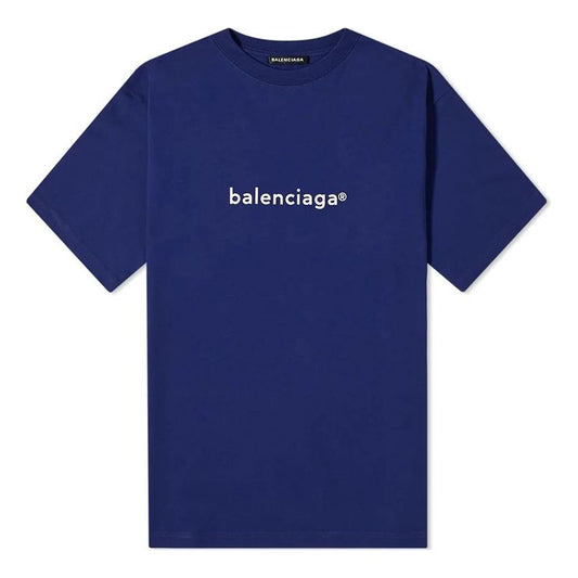 Men's Balenciaga Logo Alphabet Short Sleeve Blue 612966TIV541195