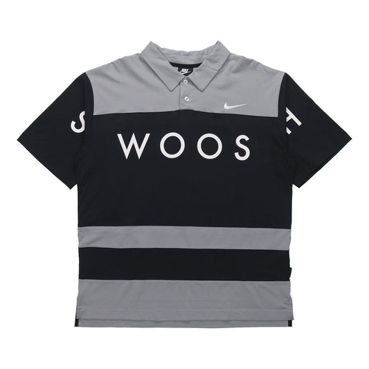 Nike Sportswear Swoosh Logo Printing Contrasting Colors Loose Polo Shirt Black DJ5370-010