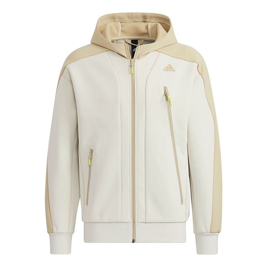 adidas Training logo Sports Contrasting Colors Hooded Jacket Creamy White H39238