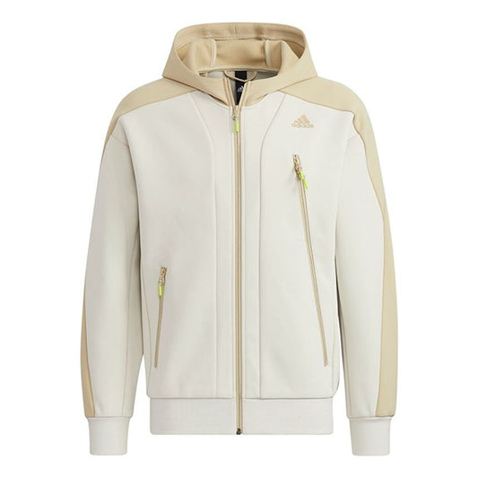 adidas Training logo Sports Contrasting Colors Hooded Jacket Creamy White H39238