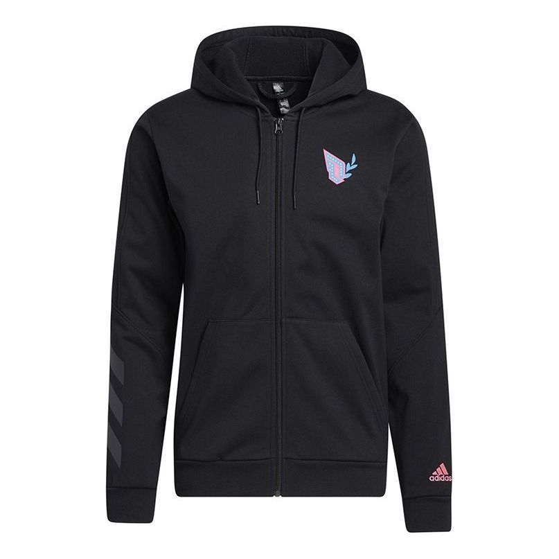 adidas Solid Color Sports Running Training Hooded Jacket Black GP6259