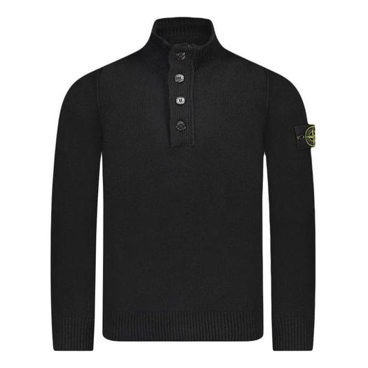 STONE ISLAND Wappen Patch High Neck Half Button Knit 'Black' 7915540A3-A0029