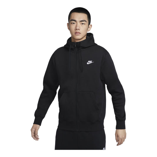 Nike Sportswear Club Fleece Embroidered Logo Solid Color hooded Zipper Black BV2646-010