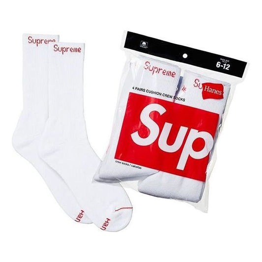 Supreme Hanes Crew Socks 4 Pack SS18 'White' SUP-SS18-570