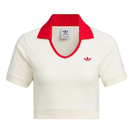 (WMNS) adidas Originals x Notitle Tennis Crop Short Sleeve Polo Shirt 'White Red' IN1082