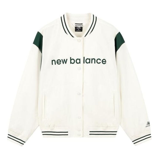 (WMNS) New Balance Baseball Jacket Asia Sizing 'White Green' AWJ33312-CIC