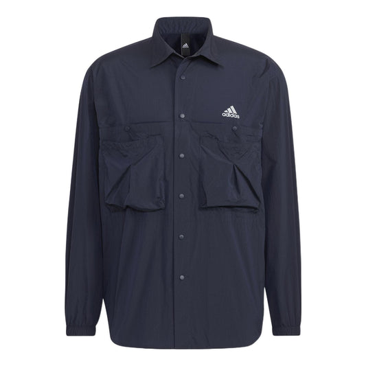 Men's adidas Prsve J Solid Color Sports Cargo Long Sleeves Ink Blue Shirt HD0039