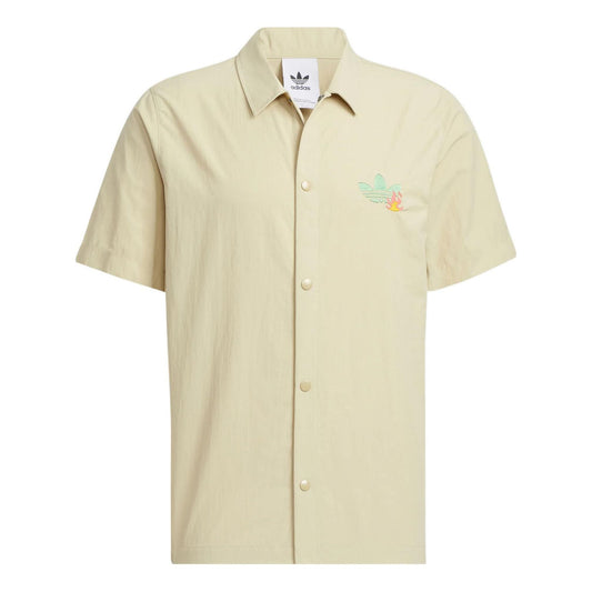 adidas originals Solid Color Cartoon Pattern Casual Short Sleeve Shirt Khaki HM8040