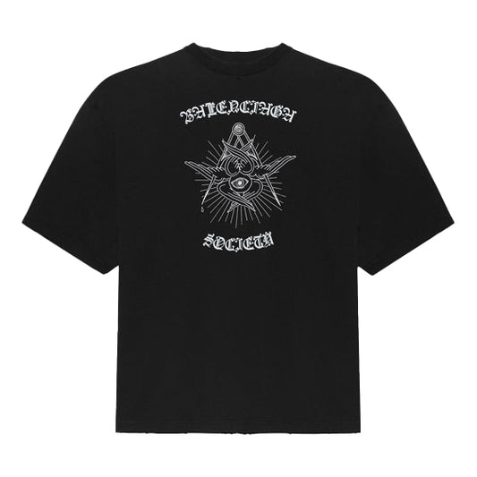 Men's Balenciaga Printing Large Short Sleeve Black 641614TJV781000