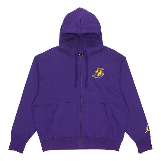 Men's Jordan NBA Los Angeles Lakers Long Sleeves Hooded Zipper Cardigan Fleece Jacket Purple DB1880-504