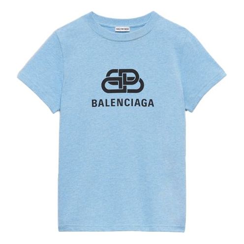 Balenciaga Logo Chest Printing Alphabet Loose Short Sleeve Light Blue 578133TGV755840