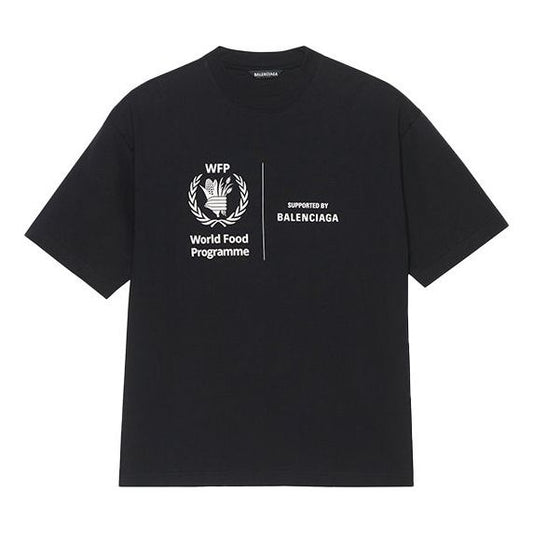 Men's Balenciaga x WFP 1st Generation Crossover Printing Logo Round Neck Pullover Short Sleeve Black 612966THV841000