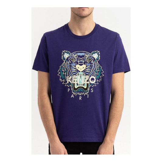 Men's KENZO Classic Tiger Head Printing Round Neck Short Sleeve Purple FA55TS0504YA-80