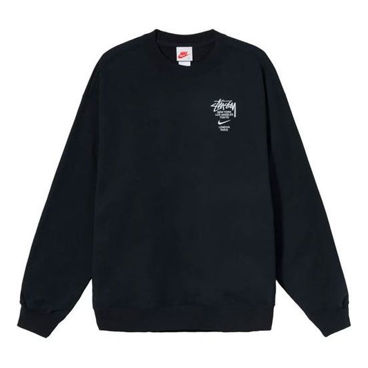 Stussy x Nike Chest Logo Round Neck Sports Fleece Lined Unisex US Edition Black DC4198-010