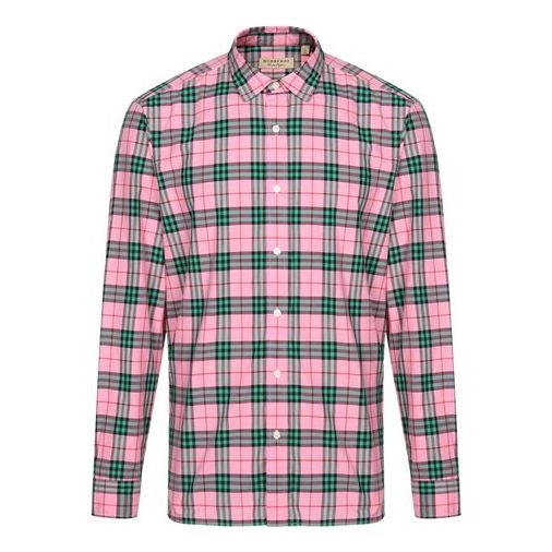 Men's Burberry Plaid Button Long Sleeves Shirt Pink 40712281