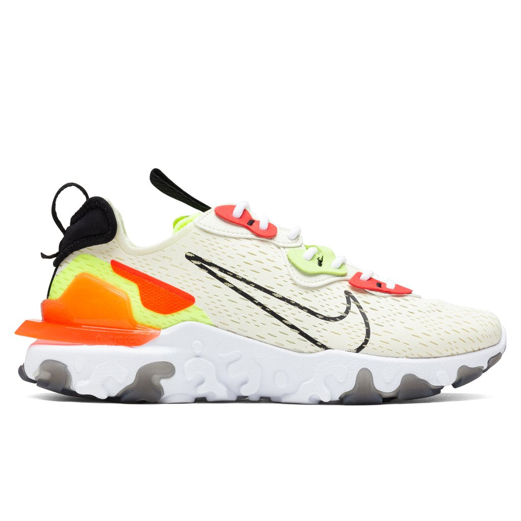 Women's React Vision - Pale Ivory/Black/Volt/Laser Crimson