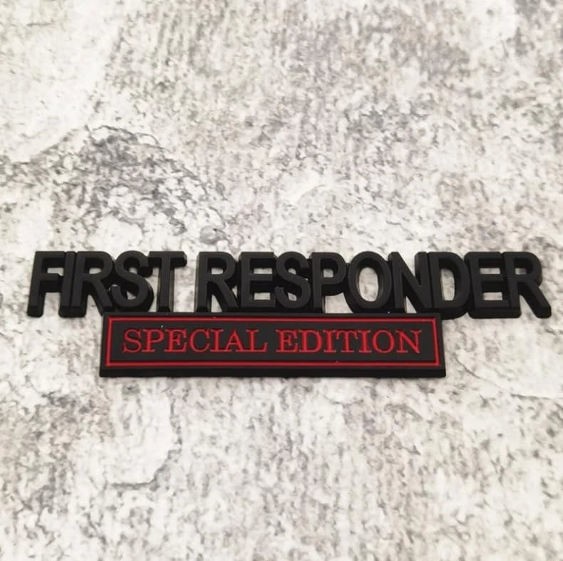 2Pc First FResponder Edition Car Emblems 3D Raised Badge Letters Metal Black Red