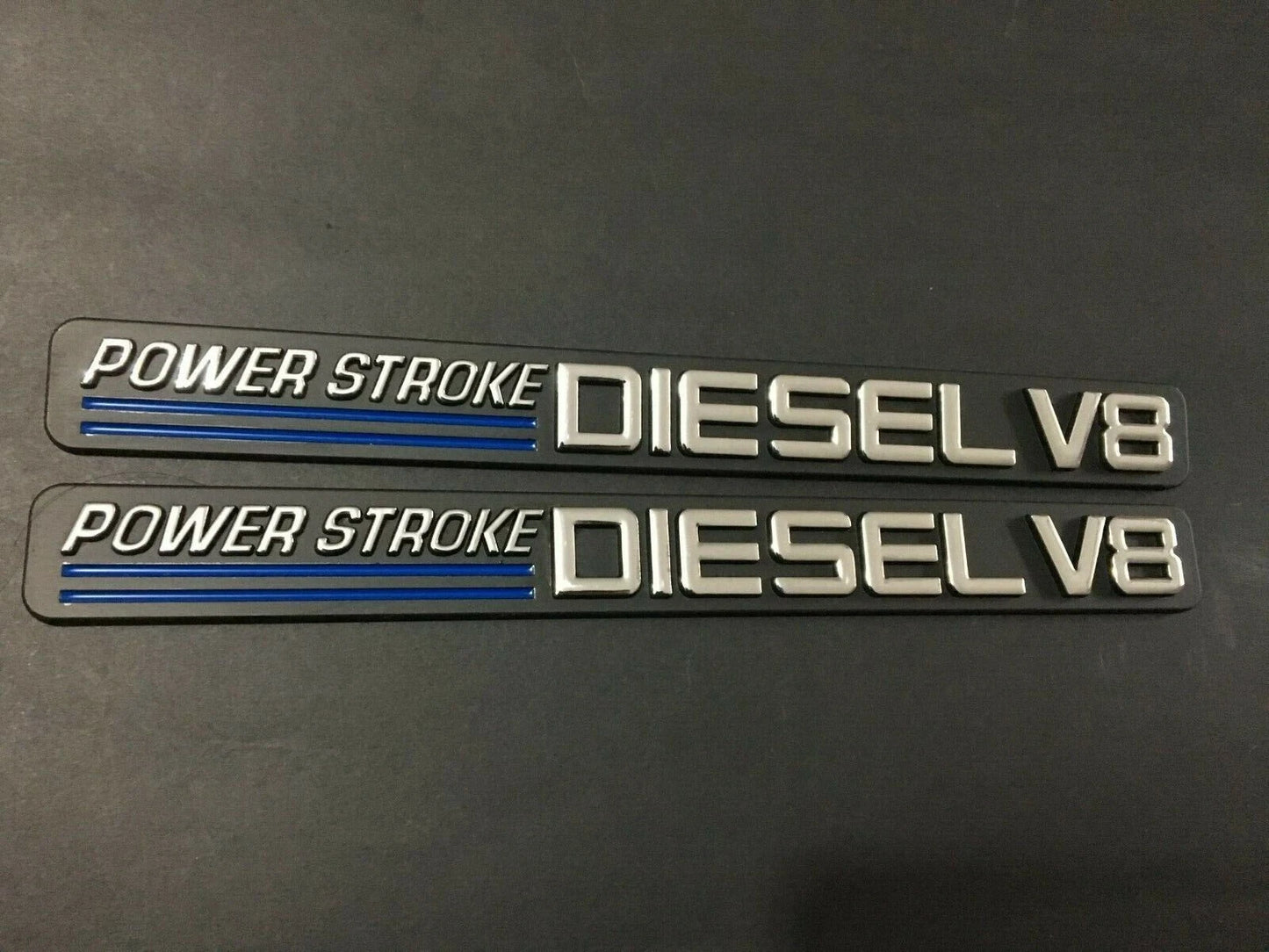 2Pc Chrome Blue Front Door Turbo Diesel V8 Emblem FIT F-Trucks Powerstroke